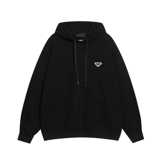 250930 New high-quality large logo triangular label round neck hoodie