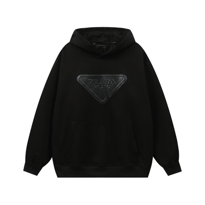 250930 New high-quality large logo triangular label round neck hoodie