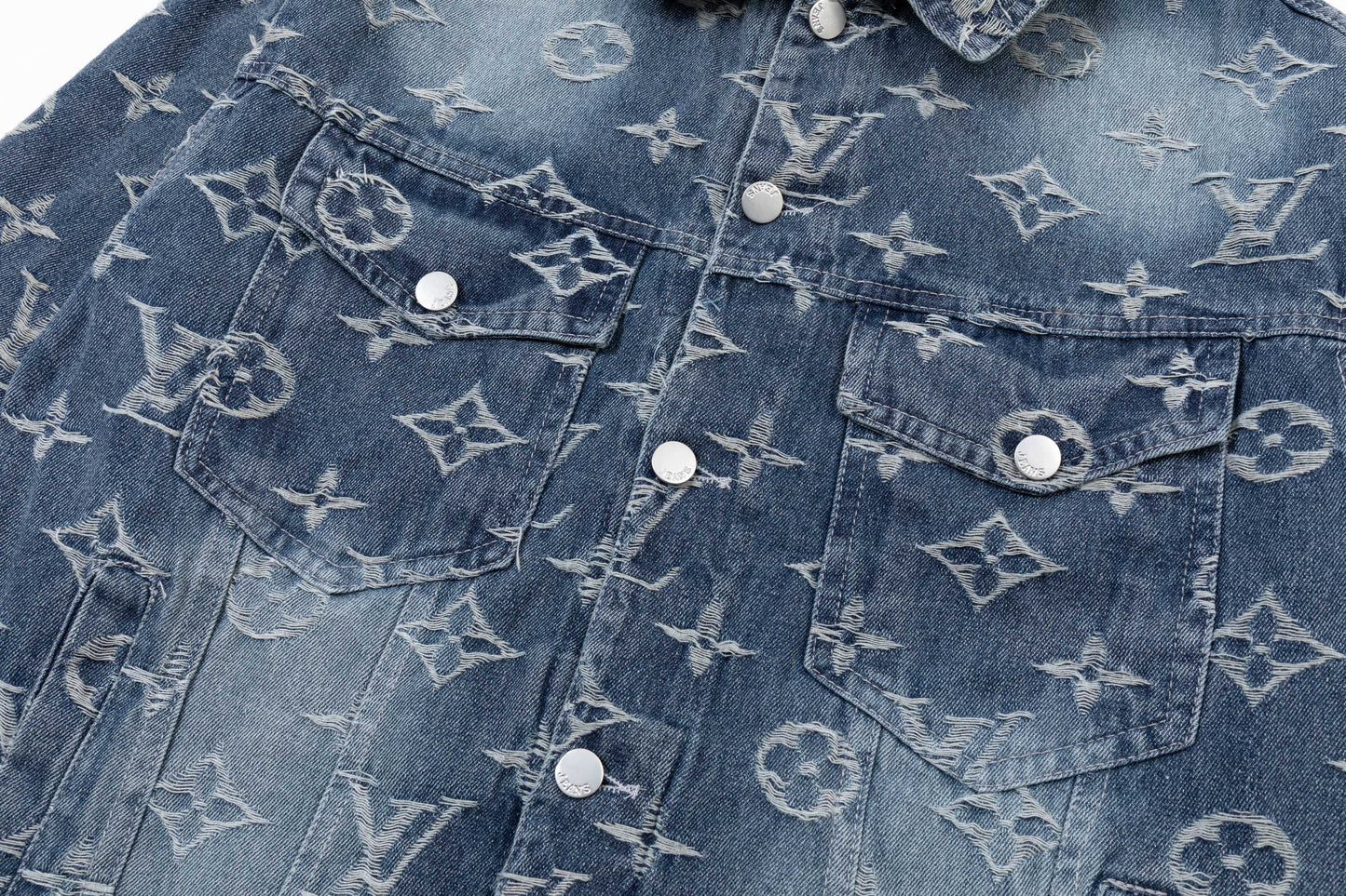250930 new high-quality jacquard full-print denim jacket
