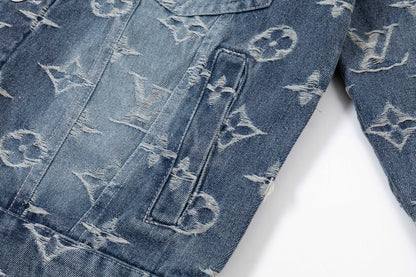 250930 new high-quality jacquard full-print denim jacket