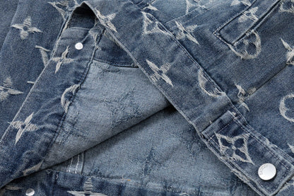 250930 new high-quality jacquard full-print denim jacket