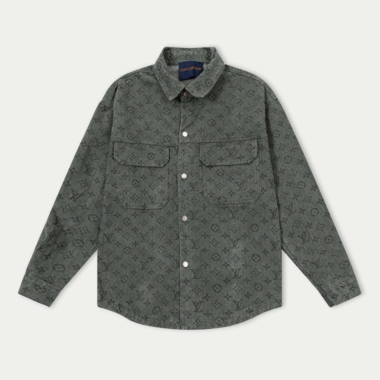 250930 New high-quality jacquard full-print denim long-sleeved shirt