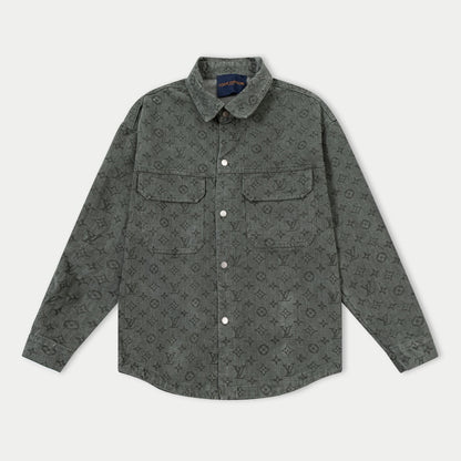 250930 New high-quality jacquard full-print denim long-sleeved shirt