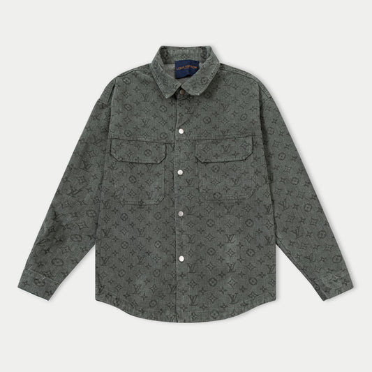 250930 New high-quality jacquard full-print denim long-sleeved shirt