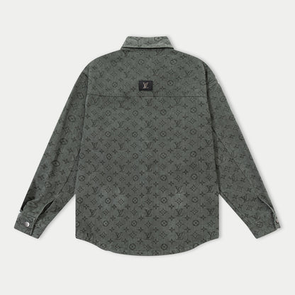 250930 New high-quality jacquard full-print denim long-sleeved shirt