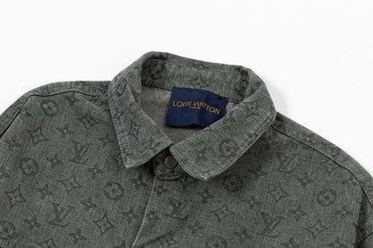 250930 New high-quality jacquard full-print denim long-sleeved shirt