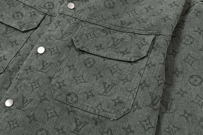 250930 New high-quality jacquard full-print denim long-sleeved shirt