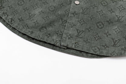 250930 New high-quality jacquard full-print denim long-sleeved shirt