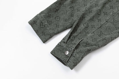 250930 New high-quality jacquard full-print denim long-sleeved shirt