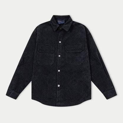 250930 New high-quality jacquard full-print denim long-sleeved shirt