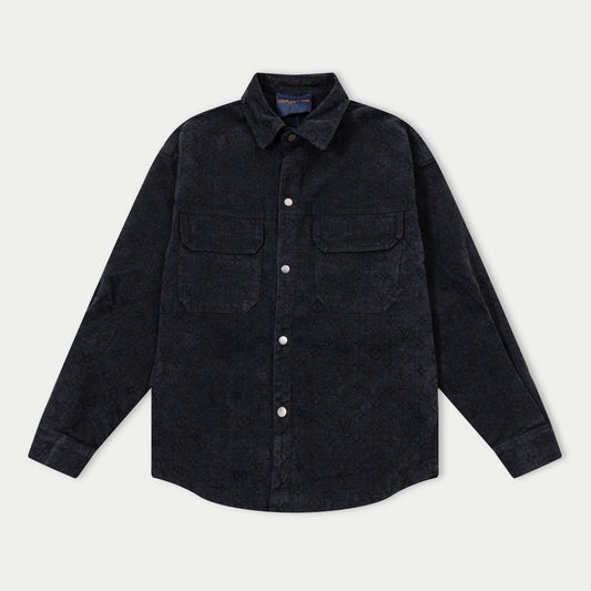 250930 New high-quality jacquard full-print denim long-sleeved shirt