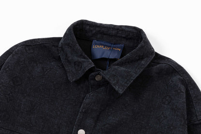 250930 New high-quality jacquard full-print denim long-sleeved shirt
