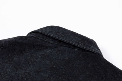 250930 New high-quality jacquard full-print denim long-sleeved shirt