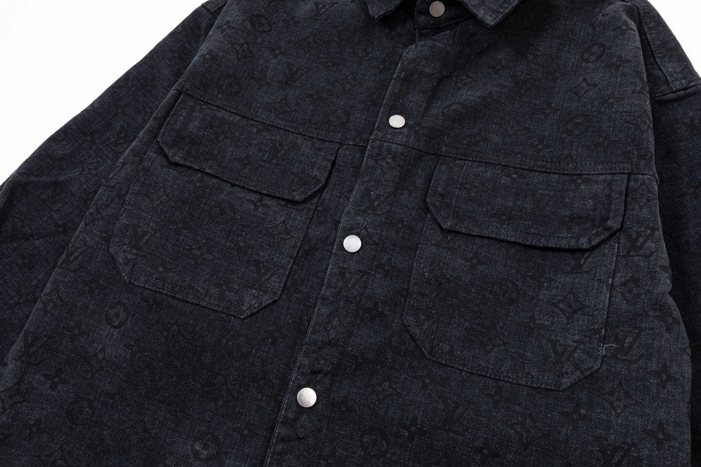 250930 New high-quality jacquard full-print denim long-sleeved shirt