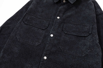 250930 New high-quality jacquard full-print denim long-sleeved shirt