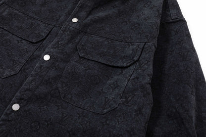 250930 New high-quality jacquard full-print denim long-sleeved shirt