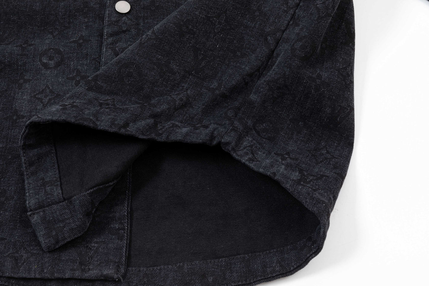 250930 New high-quality jacquard full-print denim long-sleeved shirt
