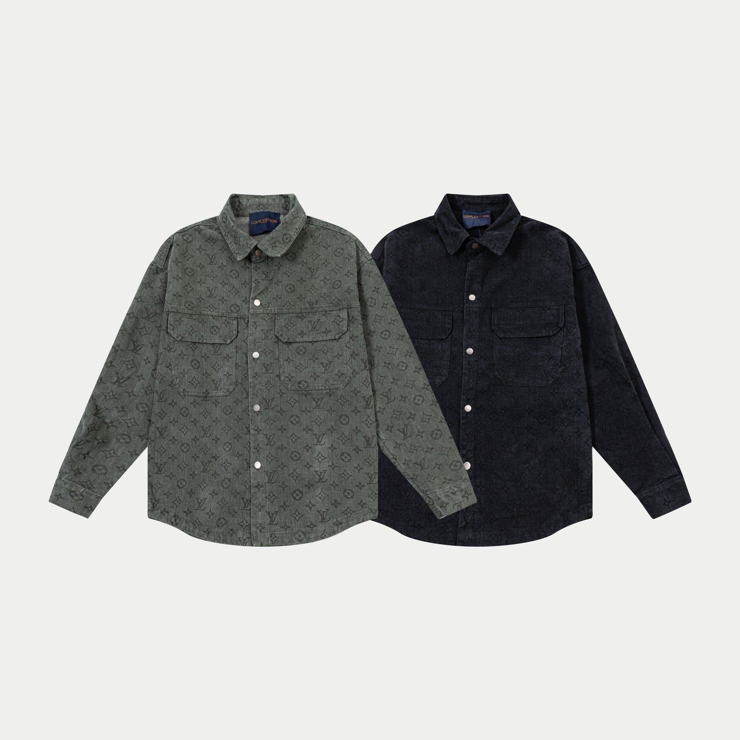 250930 New high-quality jacquard full-print denim long-sleeved shirt