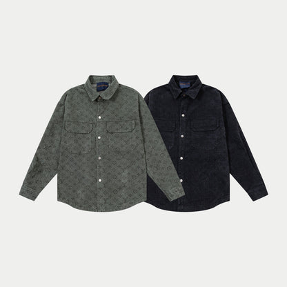 250930 New high-quality jacquard full-print denim long-sleeved shirt