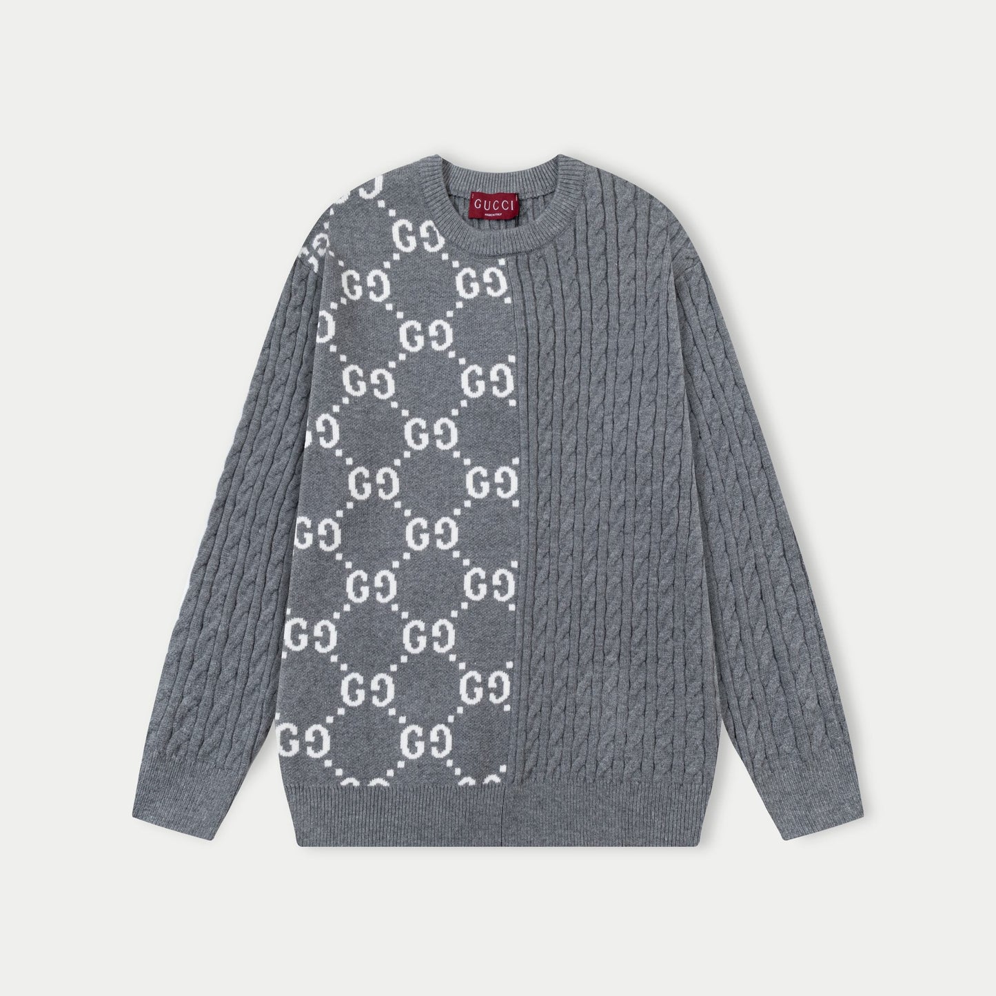 250930 new high-quality half-sided full-print wool round-neck sweater