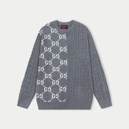 250930 new high-quality half-sided full-print wool round-neck sweater