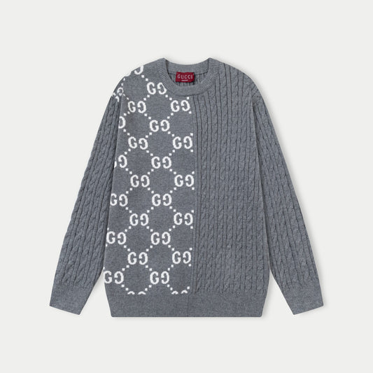 250930 new high-quality half-sided full-print wool round-neck sweater