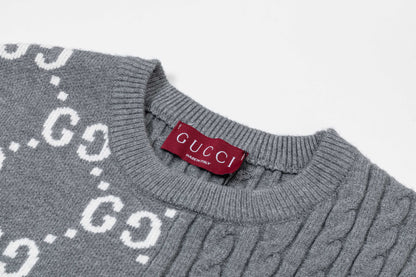 250930 new high-quality half-sided full-print wool round-neck sweater