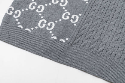 250930 new high-quality half-sided full-print wool round-neck sweater