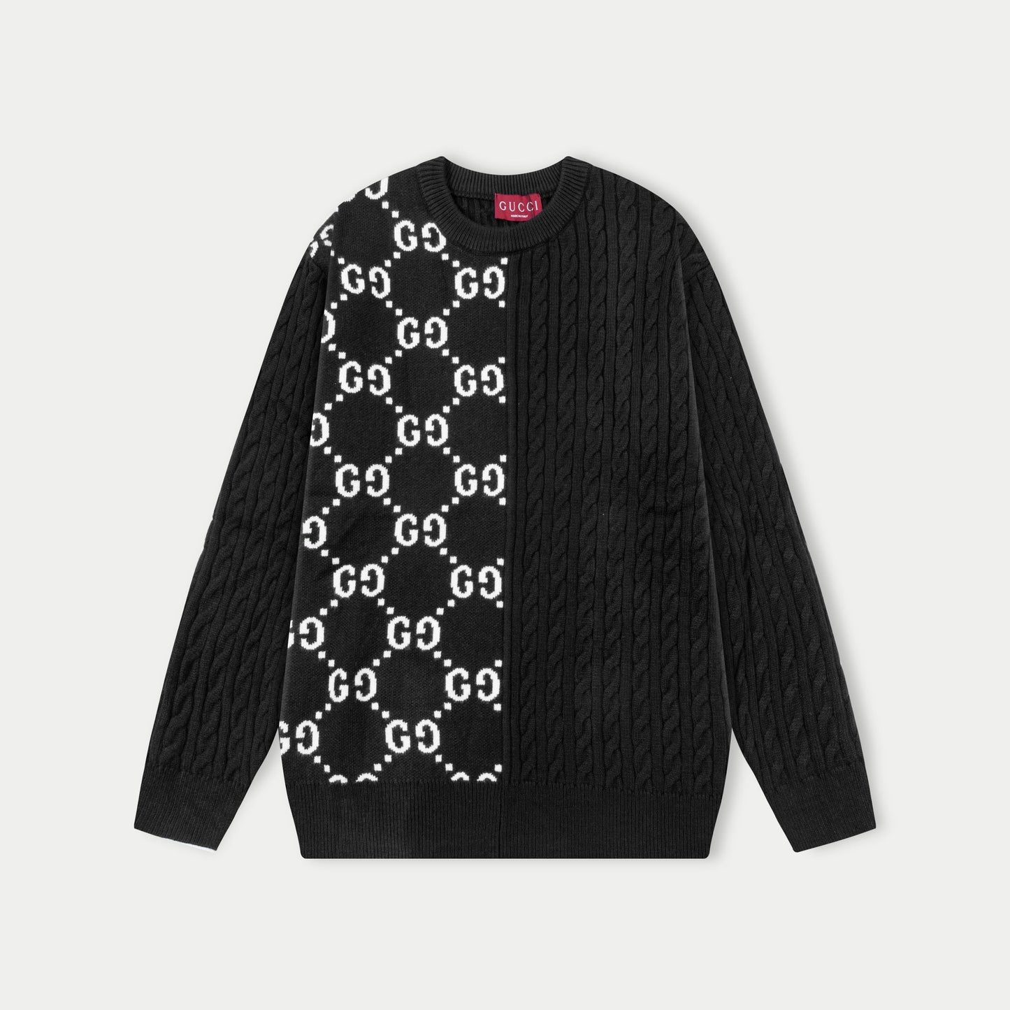 250930 new high-quality half-sided full-print wool round-neck sweater