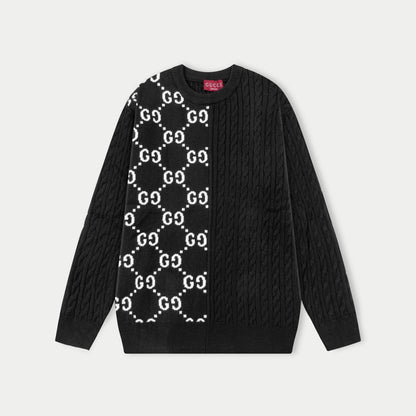 250930 new high-quality half-sided full-print wool round-neck sweater