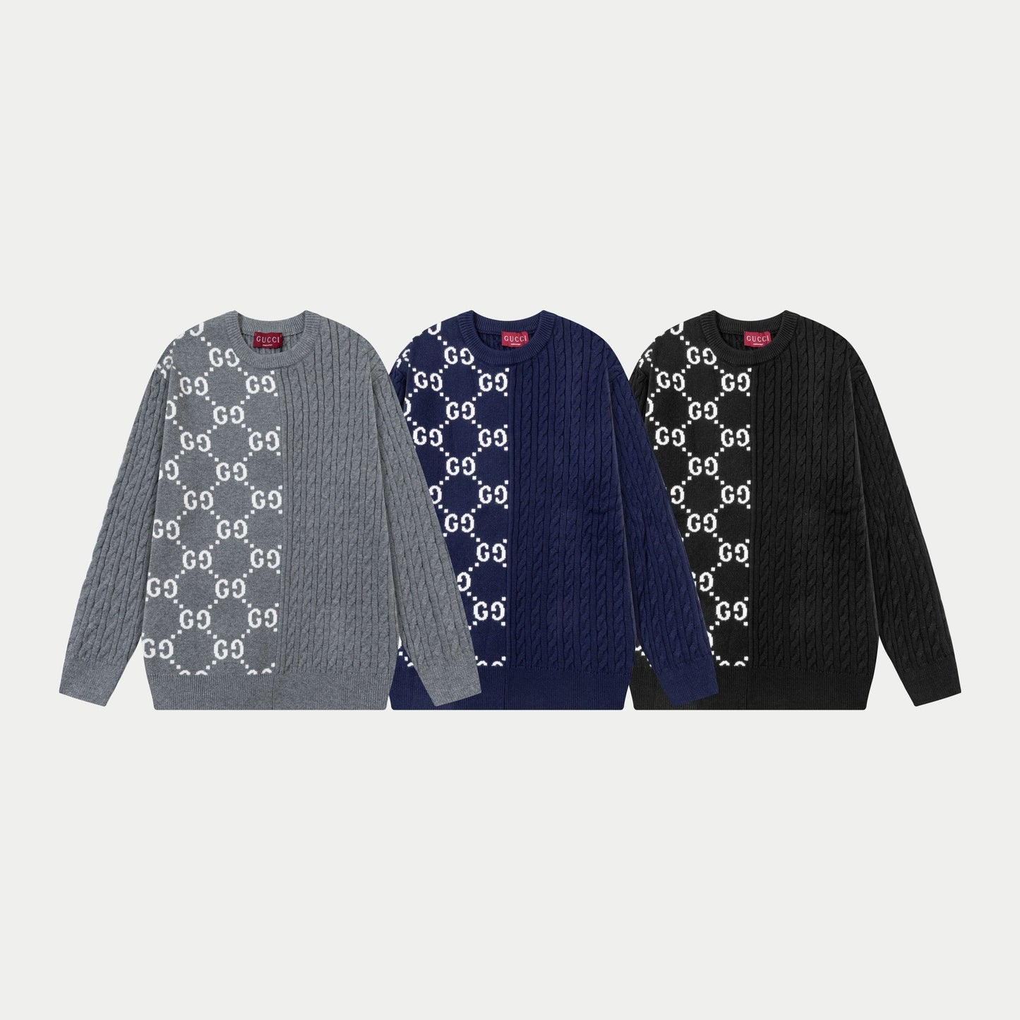 250930 new high-quality half-sided full-print wool round-neck sweater