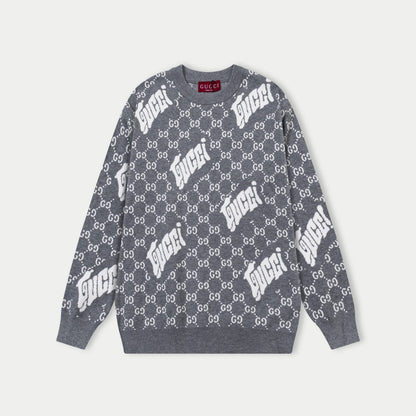 250930 New high-quality and distinctive full-printed wool round-neck sweater