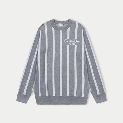 250930 New high-quality vertical striped wool round-neck sweater