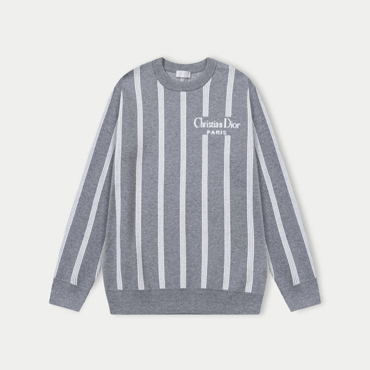 250930 New high-quality vertical striped wool round-neck sweater