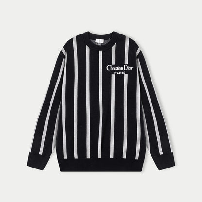 250930 New high-quality vertical striped wool round-neck sweater