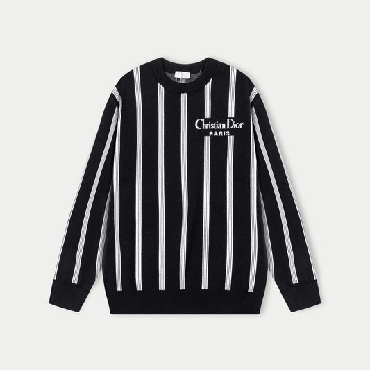 250930 New high-quality vertical striped wool round-neck sweater