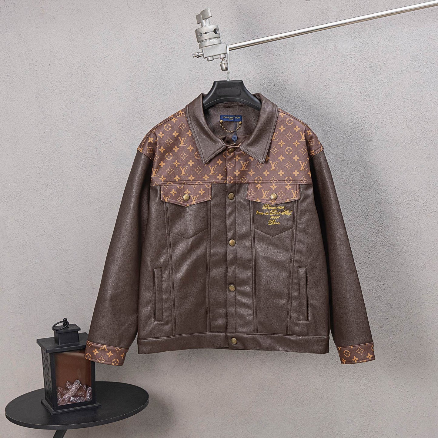 251008 new high-quality brown patchwork leather jacket