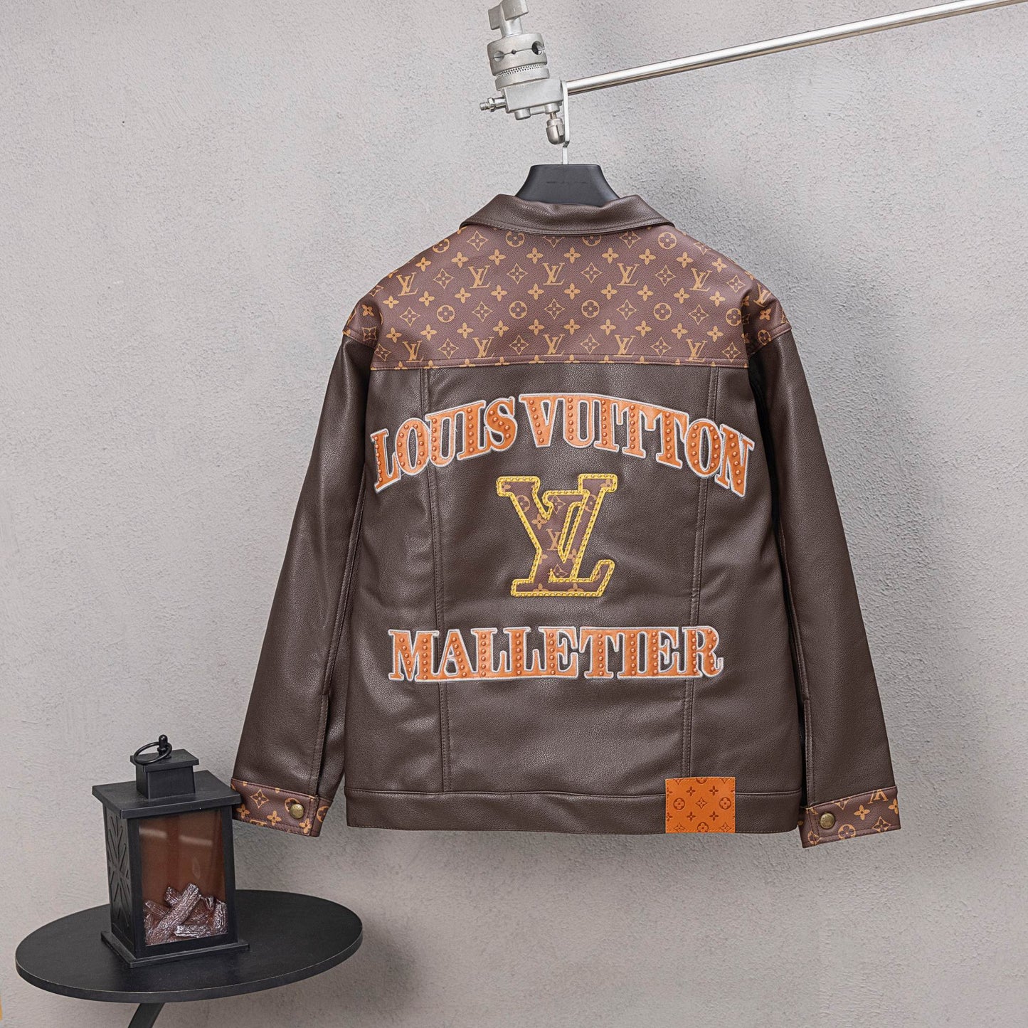 251008 new high-quality brown patchwork leather jacket