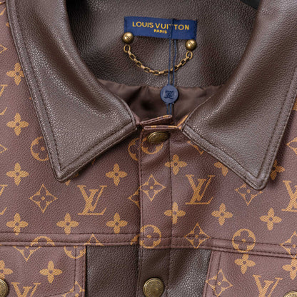 251008 new high-quality brown patchwork leather jacket