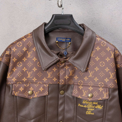 251008 new high-quality brown patchwork leather jacket