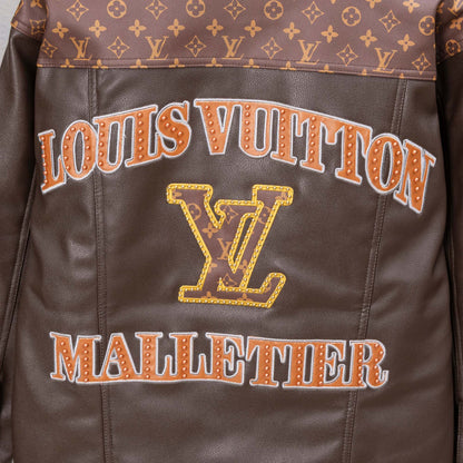 251008 new high-quality brown patchwork leather jacket