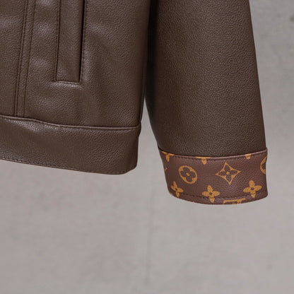 251008 new high-quality brown patchwork leather jacket