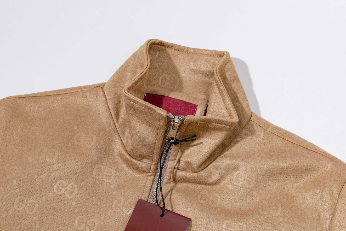 251008 New high-quality deerskin velvet full-print embossed stand-up collar jacket
