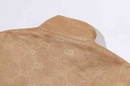 251008 New high-quality deerskin velvet full-print embossed stand-up collar jacket