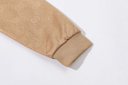 251008 New high-quality deerskin velvet full-print embossed stand-up collar jacket