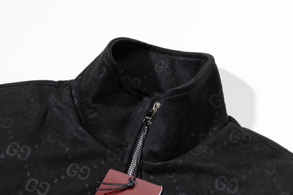 251008 New high-quality deerskin velvet full-print embossed stand-up collar jacket