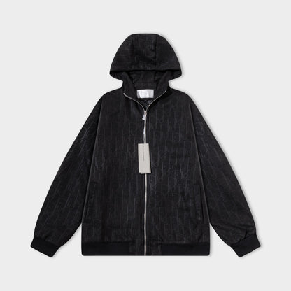 251008 New high-quality deerskin fleece hooded jacket with full embossed printing process