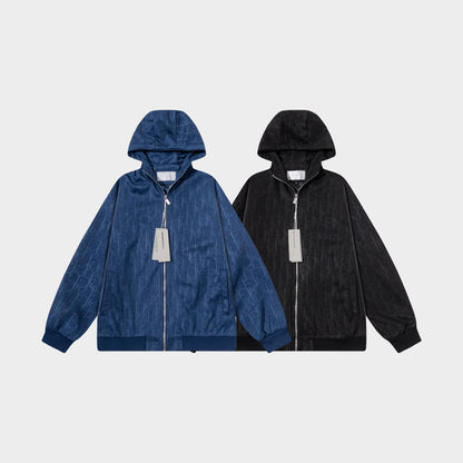 251008 New high-quality deerskin fleece hooded jacket with full embossed printing process
