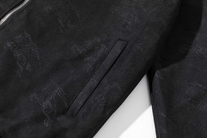 251008 New high-quality deerskin velvet full-print embossed stand-up collar jacket