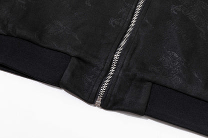 251008 New high-quality deerskin velvet full-print embossed stand-up collar jacket